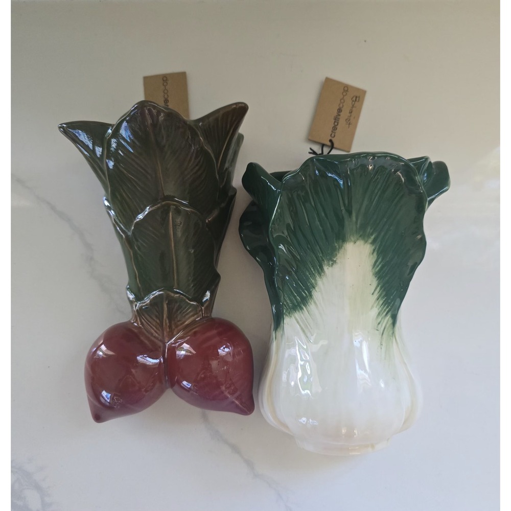 Creative Co-op Embossed Cabbage Radish Shaped Wall Vase Planters Set Of Two New